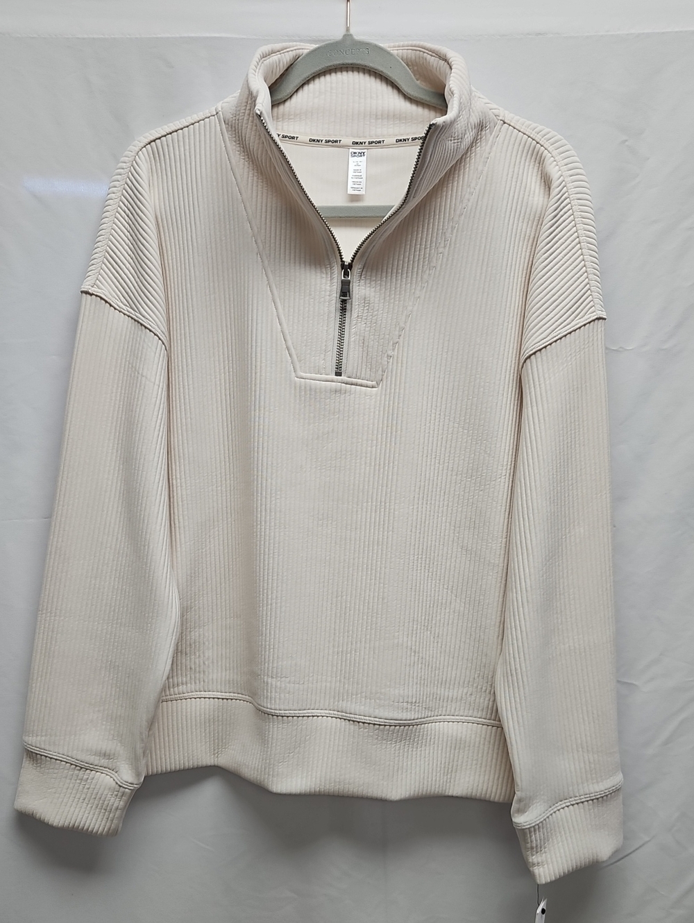 NWT DKNY Sport Womens XL Cream Ribbed Quarter Zip Pullover Sweatshirt
